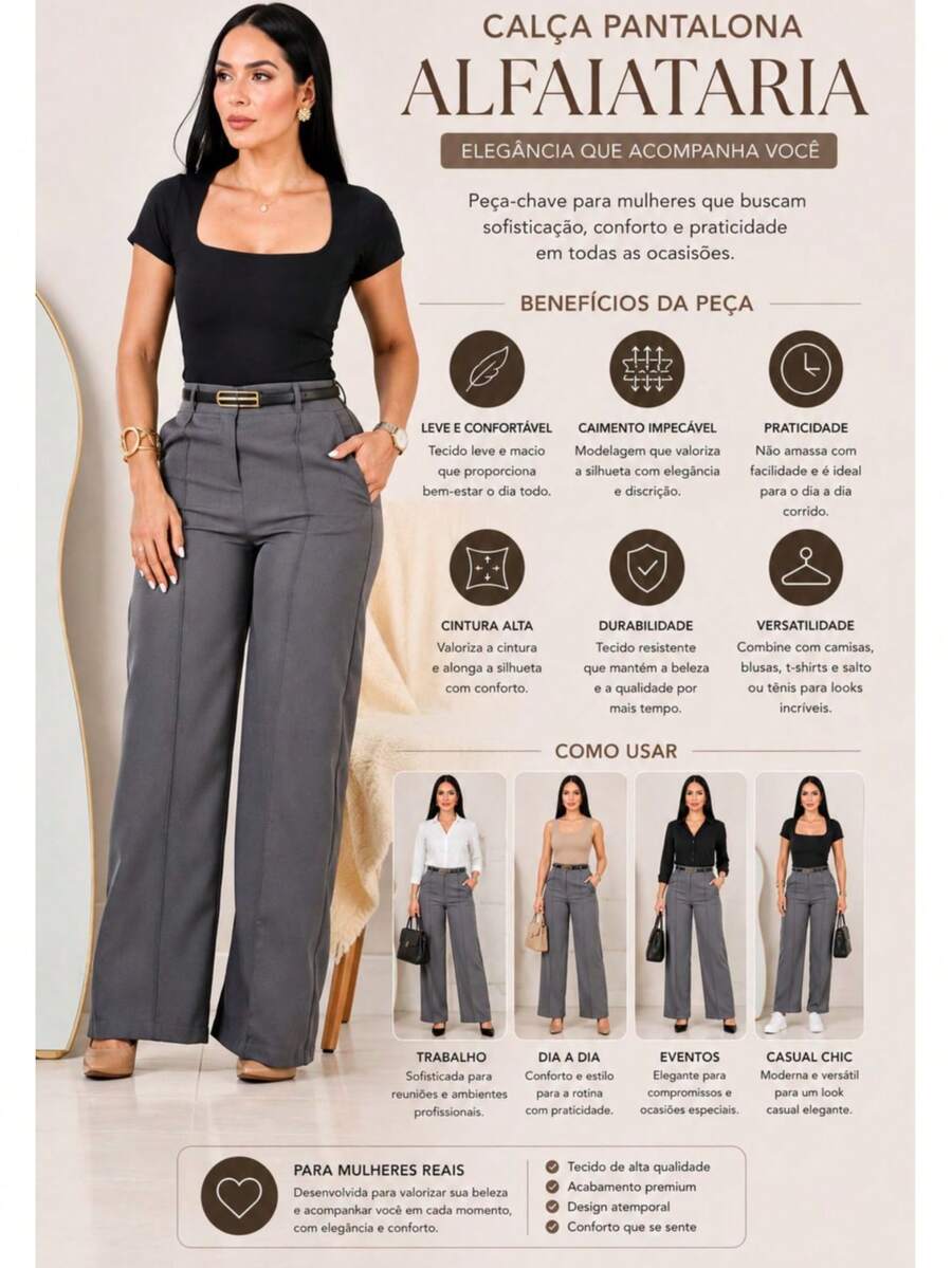 Calça Pantalona Feminina Social Alfaiataria