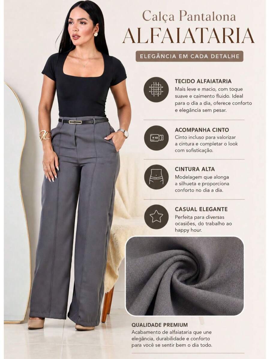 Calça Pantalona Feminina Social Alfaiataria