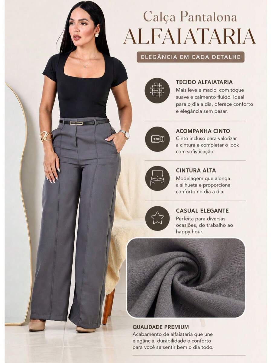 Calça Pantalona Feminina Social Alfaiataria