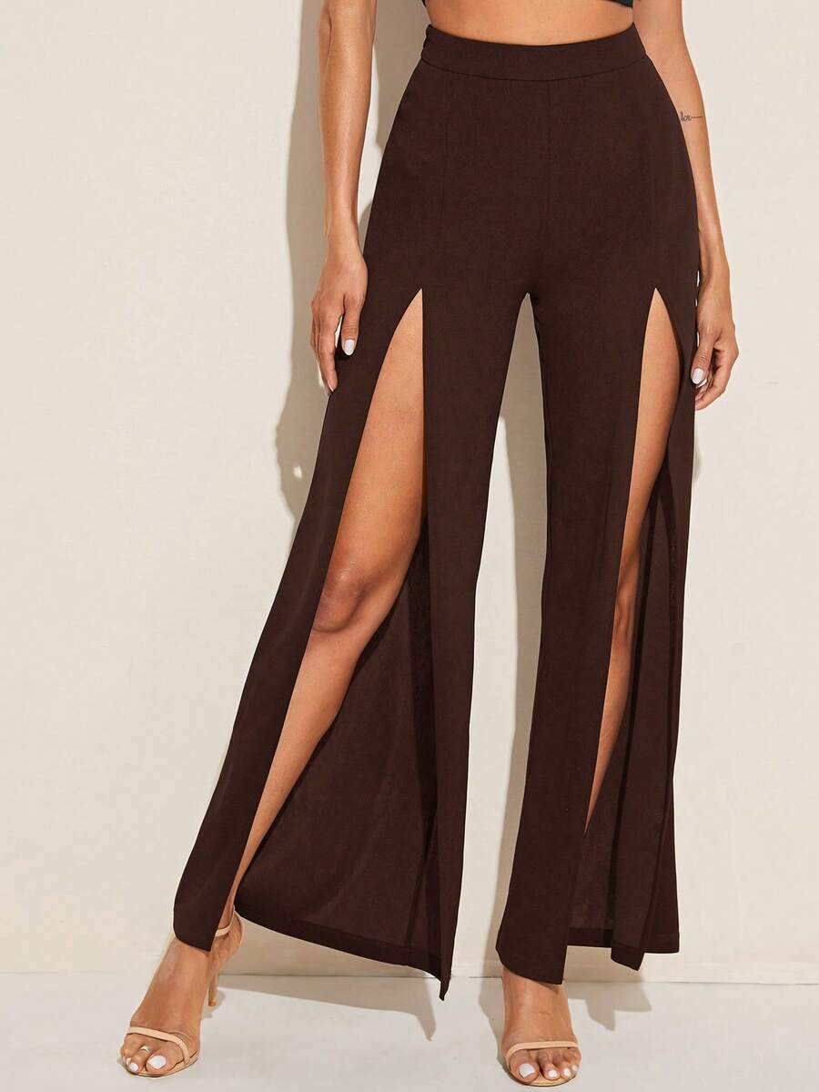 Calça palazzo com zíper