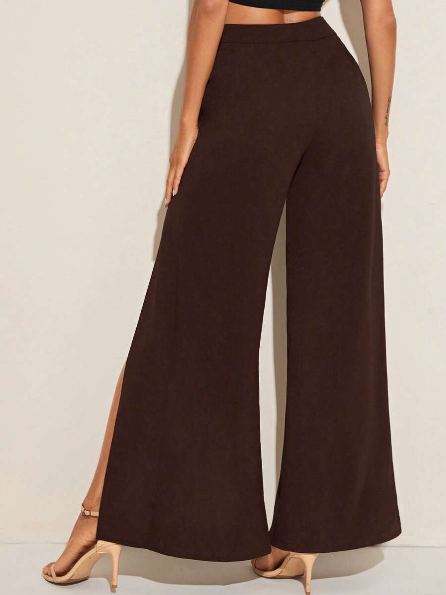 Calça palazzo com zíper