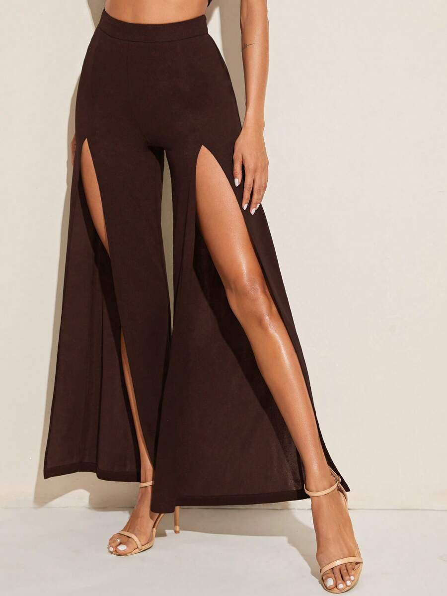 Calça palazzo com zíper