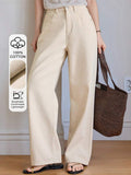 Calça Jeans De Cintura Alta Lavados De Pernas Largas