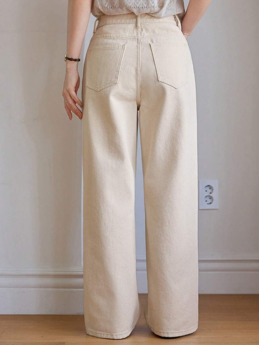 Calça Jeans De Cintura Alta Lavados De Pernas Largas