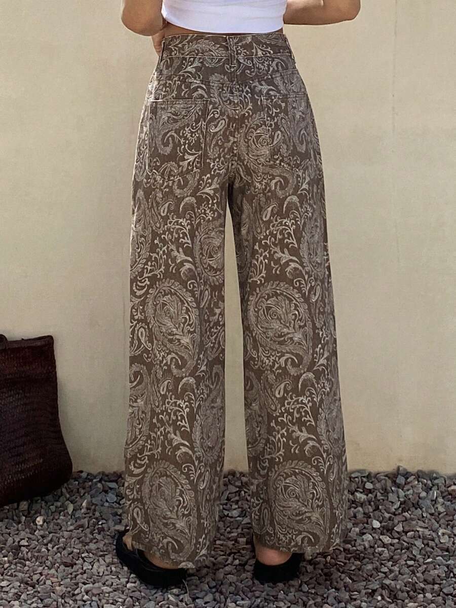 Calça Jeans De Cintura Alta Lavados De Pernas Largas