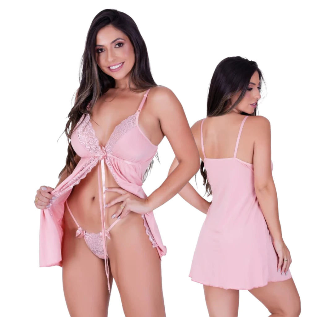 Camisola Renda Aberta + Calcinha Fio