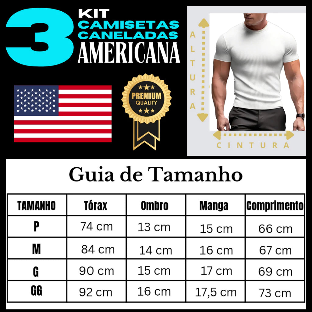 Camisetas Canelada Kit 3 Americana