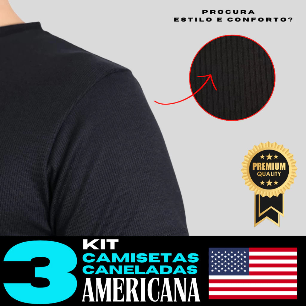 Camisetas Canelada Kit 3 Americana