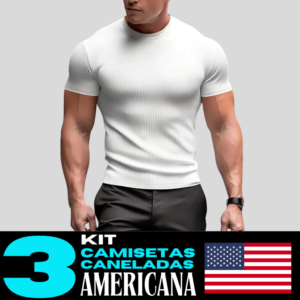 Camisetas Canelada Kit 3 Americana
