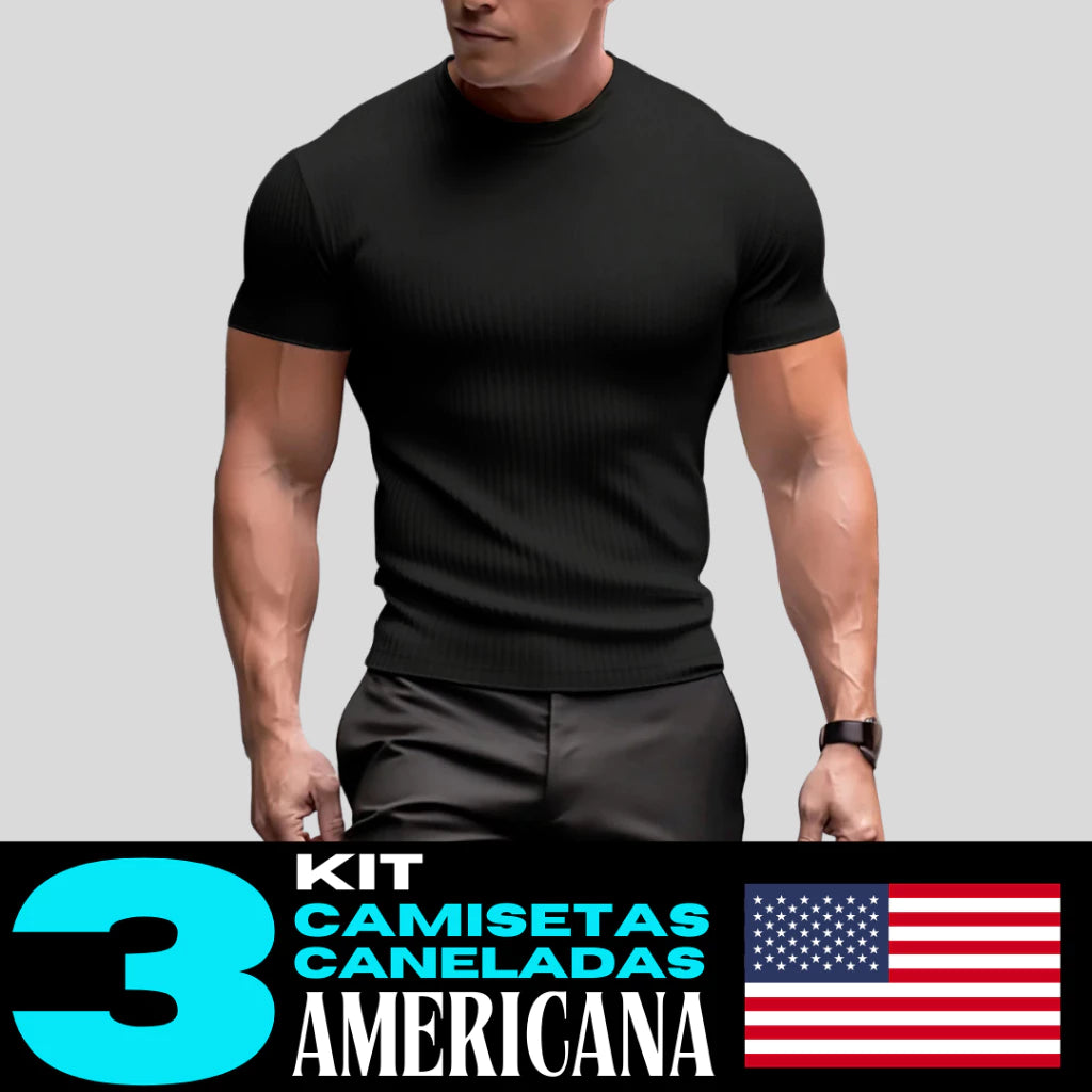 Camisetas Canelada Kit 3 Americana