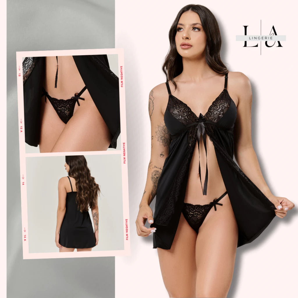 Camisola Renda Aberta + Calcinha Fio