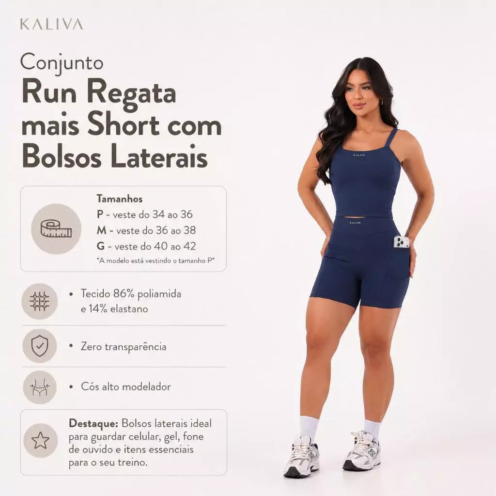 Regata com Short de corrida com Bolsos Cintura